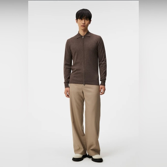 NWOT Men’s Lindbergh Nyle Merino Soft Wool Zip Slim Fit Spring Cardigan in Brown - Picture 1 of 9